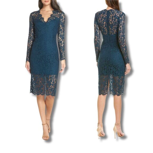 Bardot NWOT Midnight Lace Long Sleeve Dress, Ash Blue 6 - Small, Romantic - Picture 1 of 11